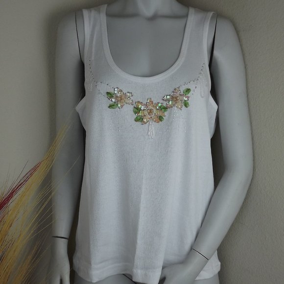 White Tank Top With Beads - Picture 1 of 7
